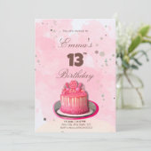 水彩ピンク(お誕生日ケーキ) 招待状 (スタンド正面)