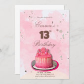 水彩ピンク(お誕生日ケーキ) 招待状 (正面/裏面)