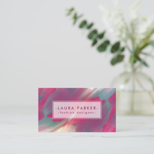 水彩ピンク（ばちゃばちゃ）跳ねる抽象芸術メイクアップアーティスト 名刺 (スタンド正面)