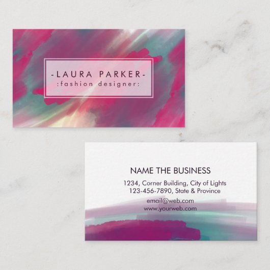 水彩ピンク（ばちゃばちゃ）跳ねる抽象芸術メイクアップアーティスト 名刺 (正面/裏面)