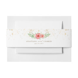 水彩ピンク&アイボリーグリーンフローラ結婚ズ 招待状ベリーバンド