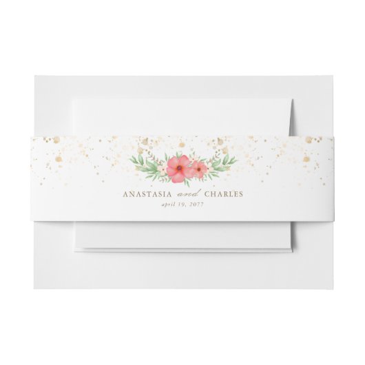 水彩ピンク&アイボリーグリーンフローラ結婚ズ 招待状ベリーバンド (正面例)