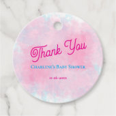 水彩ピンク&アクアガールベビーシャワー フェイバータグ (正面)