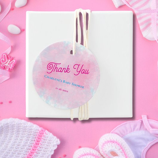 水彩ピンク&アクアガールベビーシャワー フェイバータグ