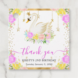 水彩ピンク&イエローフラワーズスワン誕生日 フェイバータグ