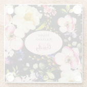 水彩ピンク&イエローローズオンブラック,誕生日 ガラスコースター (裏面)