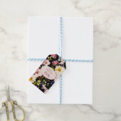 水彩ピンク&イエローローズオンブラック,誕生日 ギフトタグ (より糸付き)