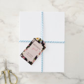 水彩ピンク&イエローローズオンブラック，誕生日 ギフトタグ (より糸付き)