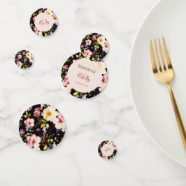 水彩ピンク&イエローローズオンブラック，誕生日 コンフェッティ