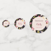 水彩ピンク&イエローローズオンブラック,誕生日 コンフェッティ (正面)