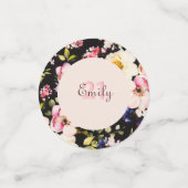 水彩ピンク&イエローローズオンブラック,誕生日 コンフェッティ (スモール正面)