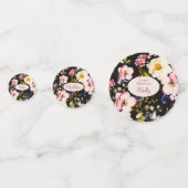 水彩ピンク&イエローローズオンブラック，誕生日 コンフェッティ (正面)