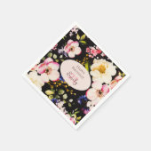 水彩ピンク&イエローローズオンブラック，誕生日 スタンダードカクテルナプキン (角)