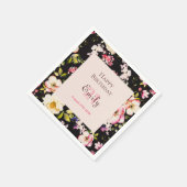 水彩ピンク&イエローローズオンブラック，誕生日 スタンダードカクテルナプキン (角)