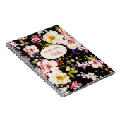 水彩ピンク&イエローローズオンブラック，誕生日 ノートブック (右側)