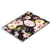 水彩ピンク&イエローローズオンブラック，誕生日 ノートブック (左側)