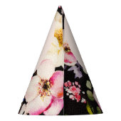 水彩ピンク&イエローローズオンブラック,誕生日 パーティーハット (裏面)