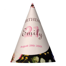 水彩ピンク&イエローローズオンブラック，誕生日 パーティーハット