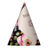 水彩ピンク&イエローローズオンブラック,誕生日 パーティーハット (左)