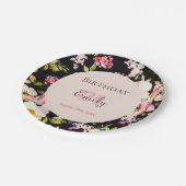 水彩ピンク&イエローローズオンブラック,誕生日 ペーパープレート (アングル)