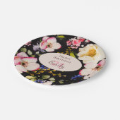 水彩ピンク&イエローローズオンブラック,誕生日 ペーパープレート (アングル)