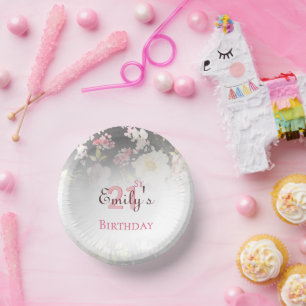 水彩ピンク&イエローローズオンブラック,誕生日 ペーパーボウル