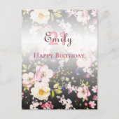 水彩ピンク&イエローローズオンブラック,誕生日 ポストカード (正面)