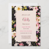 水彩ピンク&イエローローズオンブラック，誕生日 招待状 (正面)