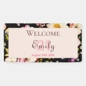 水彩ピンク&イエローローズオンブラック，誕生日 横断幕 (横)