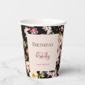 水彩ピンク&イエローローズオンブラック,誕生日 紙コップ (裏面)