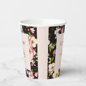 水彩ピンク&イエローローズオンブラック,誕生日 紙コップ (左)