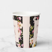 水彩ピンク&イエローローズオンブラック,誕生日 紙コップ (右)