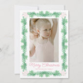 水彩ピンク&グリーンクリスマスガーランドの写真 シーズンカード (正面)