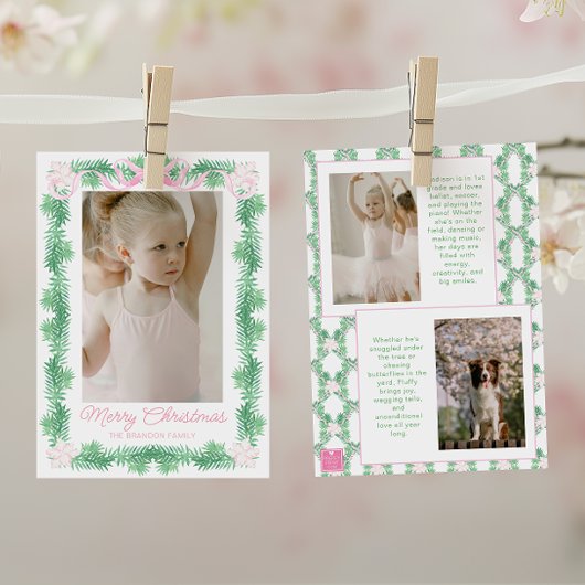 水彩ピンク&グリーンクリスマスガーランドの写真 シーズンカード