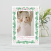 水彩ピンク&グリーンクリスマスガーランドの写真 シーズンカード (スタンド正面)