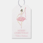 水彩ピンク&グリーンクリスマスバレリーナ写真 ギフトタグ (正面)