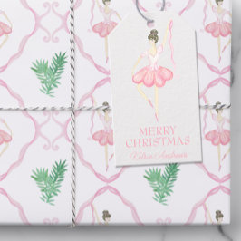 水彩ピンク&グリーンクリスマスバレリーナ写真 ギフトタグ