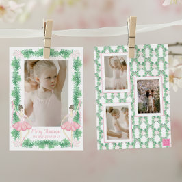 水彩ピンク&グリーンクリスマスバレリーナ写真 シーズンカード