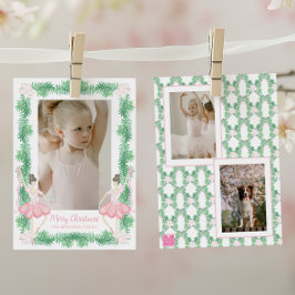 水彩ピンク&グリーンクリスマスバレリーナ写真 シーズンカード