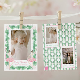 水彩ピンク&グリーンクリスマスバレリーナ写真 シーズンカード