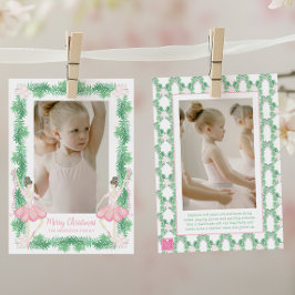 水彩ピンク&グリーンクリスマスバレリーナ写真 シーズンカード