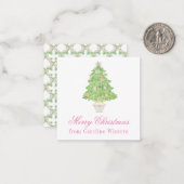 水彩ピンク&グリーンクリスマスボウツリー ノートカード (正面/裏面インサイチュ)