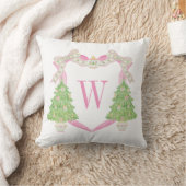 水彩ピンク&グリーンクリスマスモノグラムクレスト クッション (ブランケット)