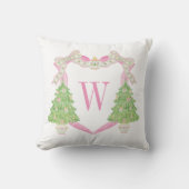 水彩ピンク&グリーンクリスマスモノグラムクレスト クッション (正面)