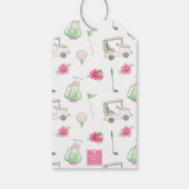 水彩ピンク&グリーンゴルフカートのモノグラムクレスト ギフトタグ (裏面)
