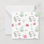 水彩ピンク&グリーンゴルフカートのモノグラムクレスト ノートカード (裏面)