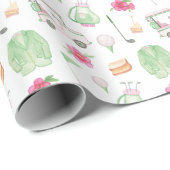 水彩ピンク&グリーンゴルフカート大会 ラッピングペーパー (ロールコーナー)