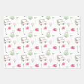 水彩ピンク&グリーンゴルフカート ラッピングペーパーシート (正面)