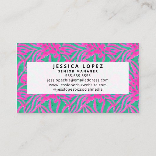 水彩ピンク+グリーンダマスクプロフェッショナルブシン 名刺 (裏面)