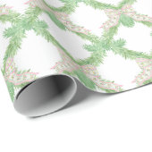 水彩ピンク&グリーン弓ガーランドクリスマス ラッピングペーパー (ロールコーナー)